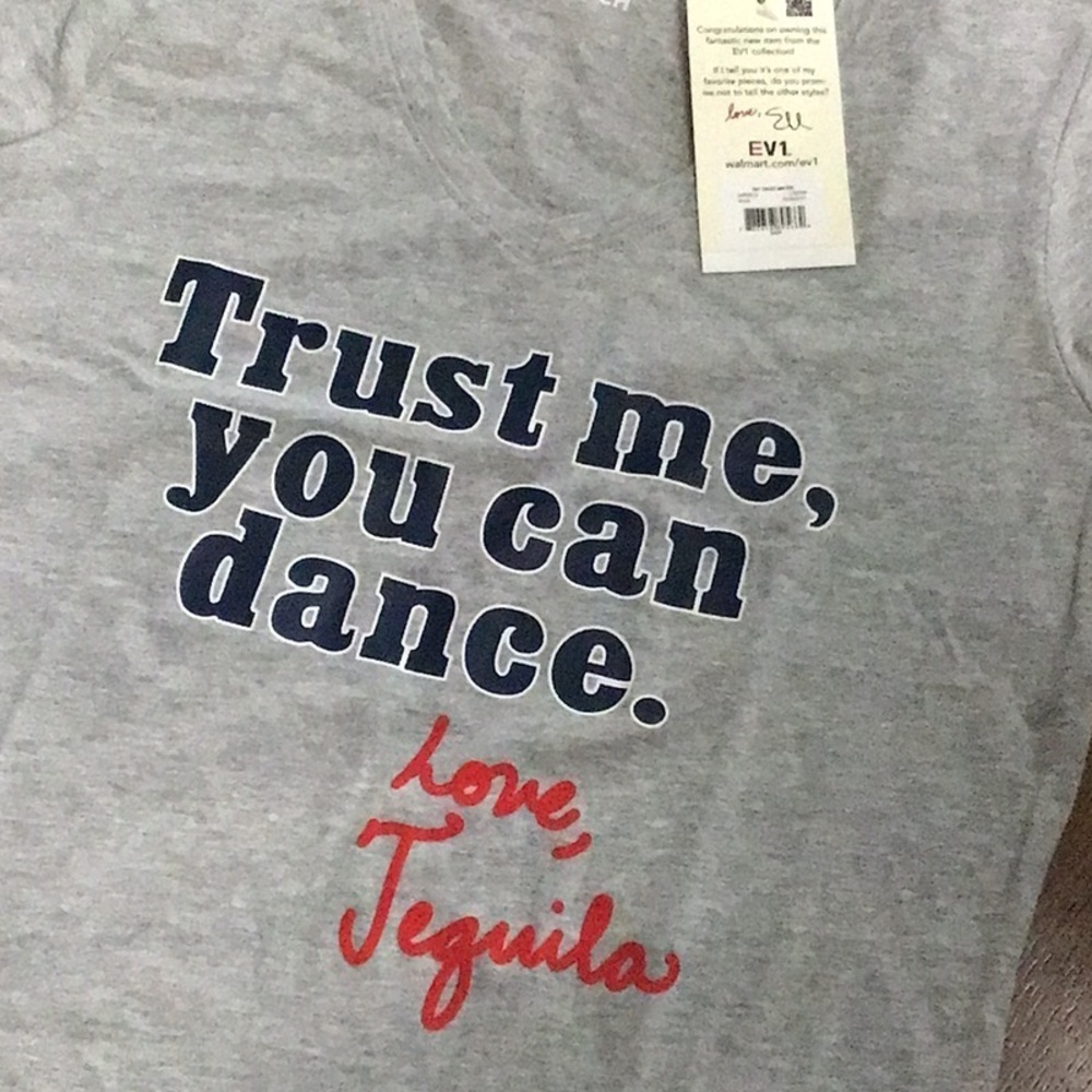 Gray Short Sleeve Tee with Blue and Red Print